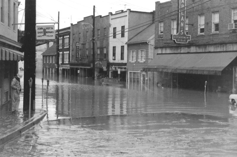 Flood waters on Main Street in Ellicott City, 1972