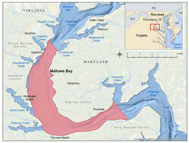 Map of Mallows Bay, Alternative C, NOAA’s preferred alternative.
