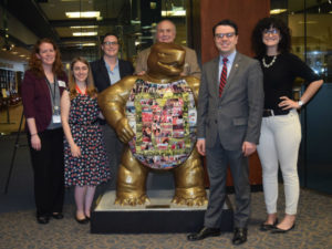 Preservation Maryland staff and partners with a UMD Terp at the Hornbake Library, 2017.