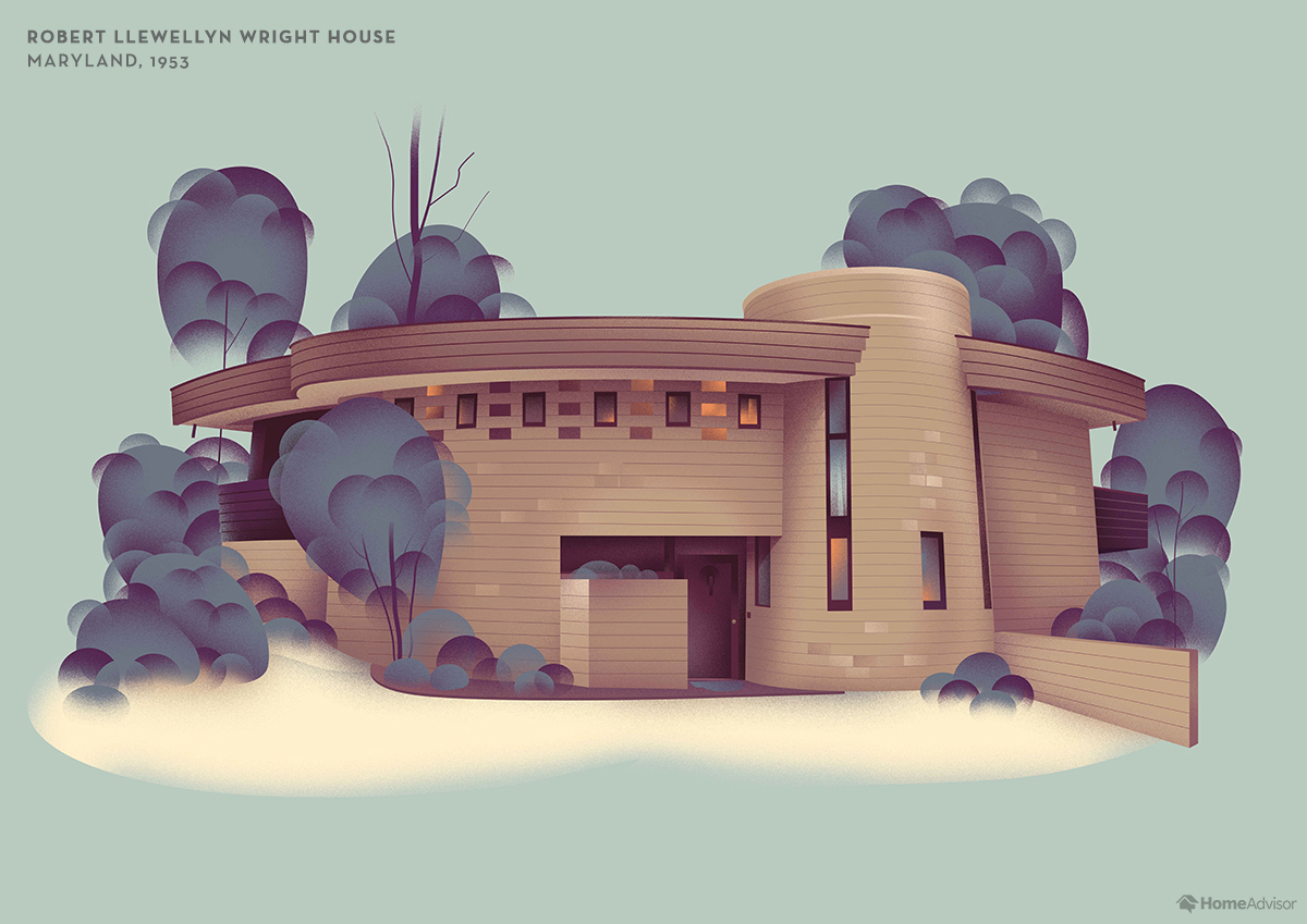 Illustration of the Robert Llewellyn Wright House. Image from Home Advisor.
