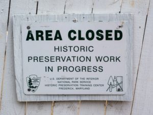 Preservation in progress sign at Arlington Cemetery. Photo by Tim Evanson on Flickr.