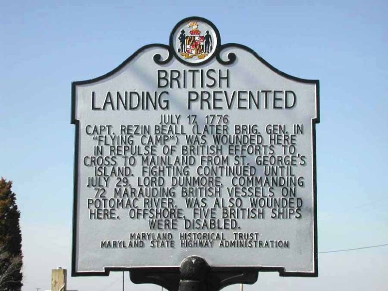 Historic marker on St. George's Island Maryland. Image from Maryland Historical Trust.