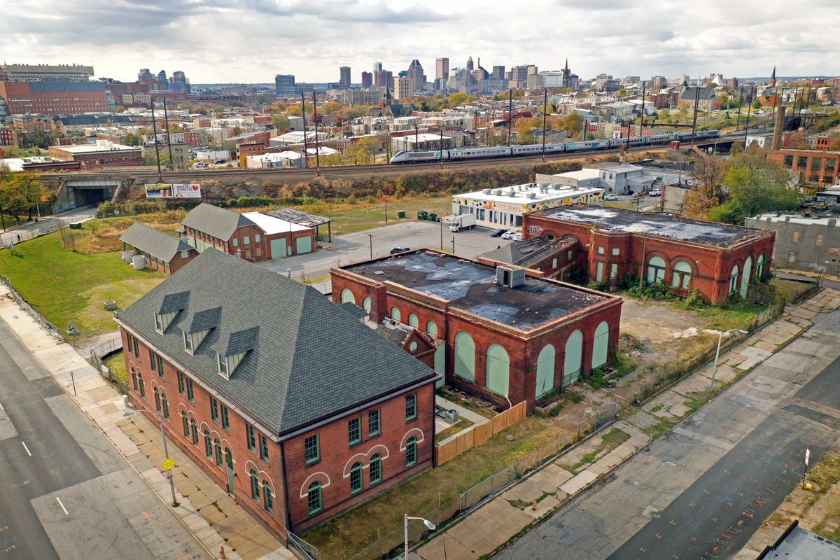 Eastern Avenue Pumping Station and Baltimore Food Hub complex. Photo from The Baltimore Sun | The rehabilitation of these buildings is part of a larger project, already underway, that will reimagine the site as the Baltimore Food Hub, a campus designed to bring jobs and neighborhood amenities back to this neighborhood.
