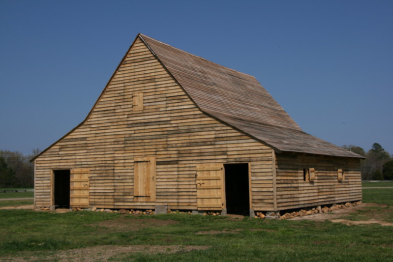 An image of a barn in Historic St. Mary's City, used for some time as a tobacco barn.